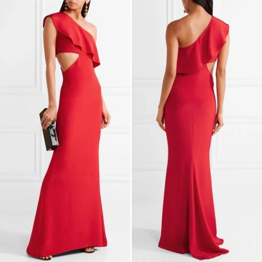 NWT Cushnie et Ochs Bea One Shoulder Cutout Silk Crepe De Chine Gown Red Size 8